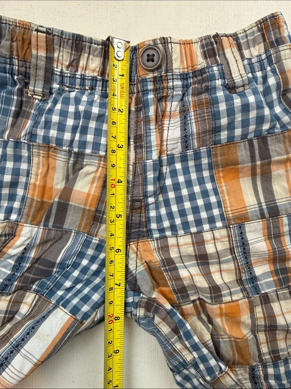 Gymboree Boys Patchwork Plaid Elastic Waist Shorts Blue Tan Size 3T